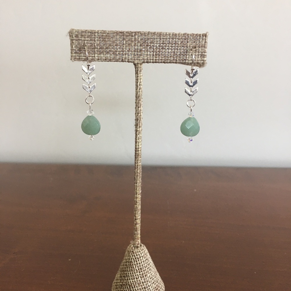 Aventurine Chevron Silver Drop Earrings